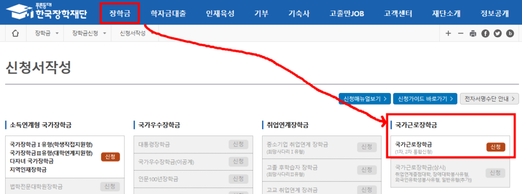 2024 국가 근로장학금 신청 방법을 안내한 이미지 입니다.